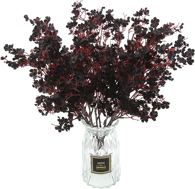 Hananona 10 Pcs Babys Breath Artificial Flowers Black Fake Silk Flowers for Halloween Home Decor Floral Arrangement Table Centerpieces (10, Black)