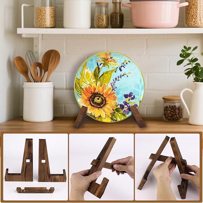 Wooden Cookbook Stand for Kitchen Counter, Rustic Recipe Book Holder, Cook Book Stand for Cooking, Farmhouse Book Display Stand for Cookbook, Tablet, Magazine, Kitchen Decor Gift for Mom