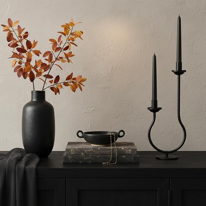Black Metal Taper Candle Holder Candlestick Holder, Modern Tall Candelabra Decorative Centerpiece Candle Stand for Table Fireplace Mantel Wedding Housewarming Gift