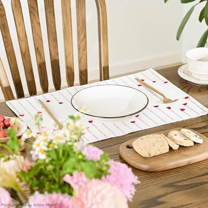 Artoid Mode Red Farmhouse Woven Rustic Placemats Set of 6,12x18 Seasonal Holiday Macrame Burlap Kitchen Dining Table Decoration for Home Party Decor