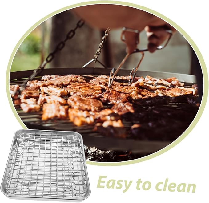 ABOOFAN 1Set Stainless Steel Baking Tray with Wire Rack Food Grade Non Stick Oven Pan Cooling Rack for Home Baking Camping and Restaurants Easy Clean