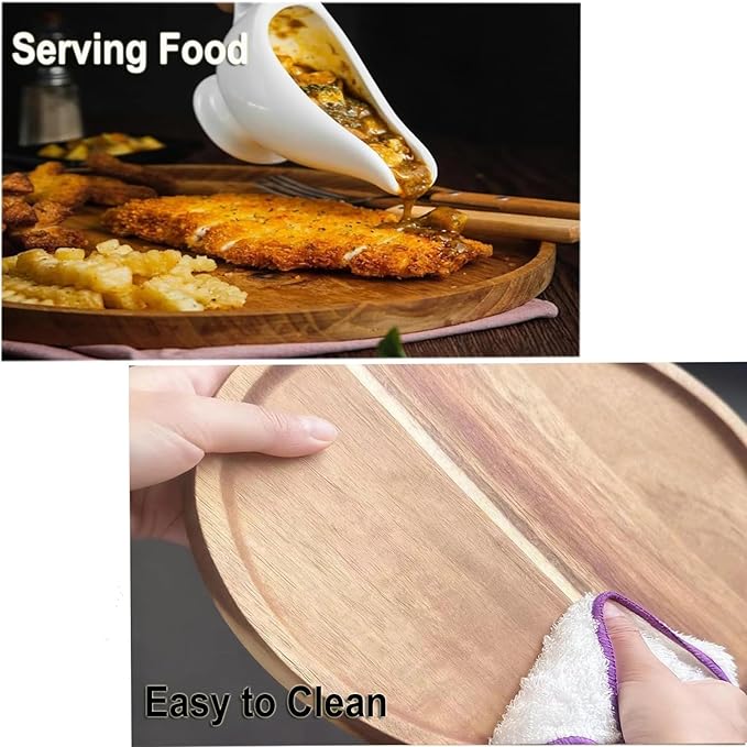 Wooden Plates for Food,Round Wooden Decorative Serving Trays for Coffee Table Home Decor,Wood Kitchen Counter Tray Serving Cheese Snack Trays,Candle Tray Appetizer Charcuterie Board 10inch,2pcs
