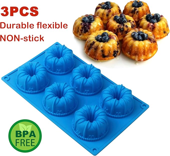 Sidosir Mini Blossom Fluted Tube Cake Pan, 6 Cavity Heritage Fluted Tube Cake Silicone Blossom Mold for Family Baking,Non Stick Fancy Design Molds for Fluted Tube Cake, Mousse Cups, Jelly