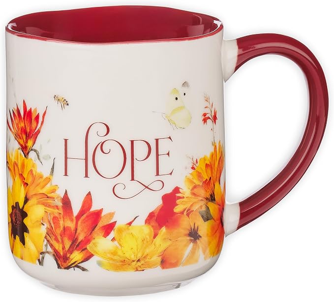 Christian Art Gifts Novelty Inspirational Scripture Ceramic Coffee & Tea Mug Set for Women: Love, Pray, Hope & Be Still, Multicolor Florals, Microwave & Dishwasher Safe Drinkware, Four 12 oz. Cups