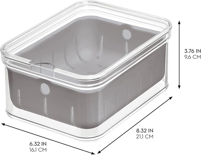 iDesign Small Fridge Berry Bin with Removable Colander Basket and Lid - Set of 6 - Clear/Gray