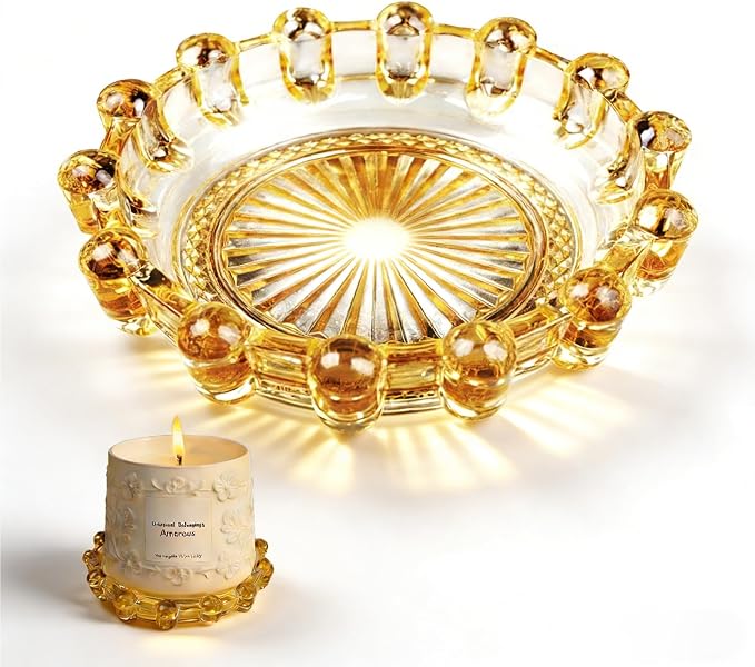 Glass Candle Holder Tray – Decorative Bubble Candle Dish for Home Decor Jewelry Holder Dish Tea Light & Votive Display Glass Plate Accessory