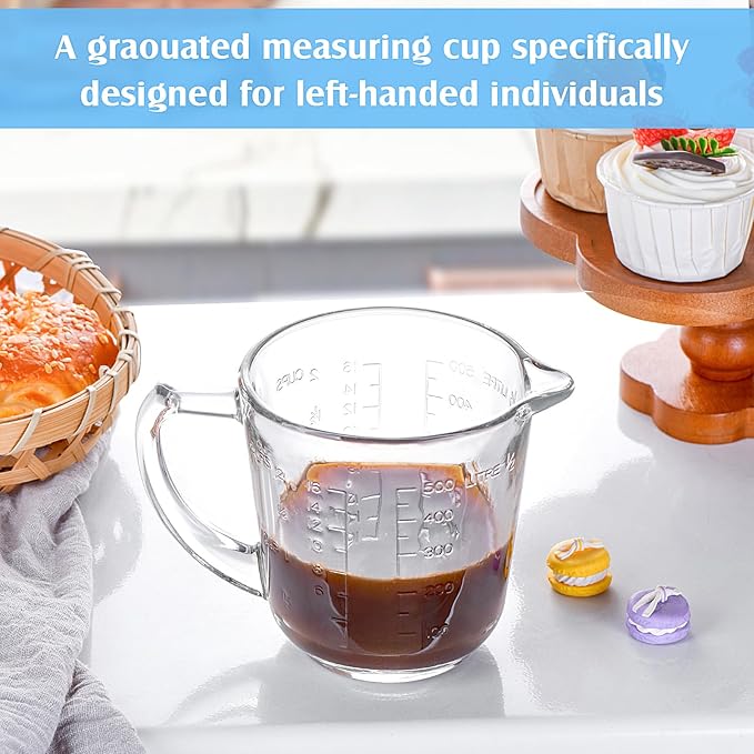 Left Handed Glass Measuring Cups for Left Hand People(2-Cup, 500 ml)