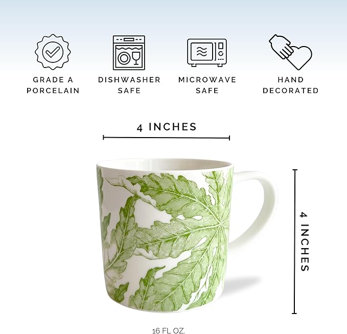Caskata Freya Oversized Mugs Set of 4 | High-Design Premium Lead-Free Porcelain Green Mug Set for Entertaining or Everyday | Unique Party Mugs for Wedding or Birthdays | 14 oz