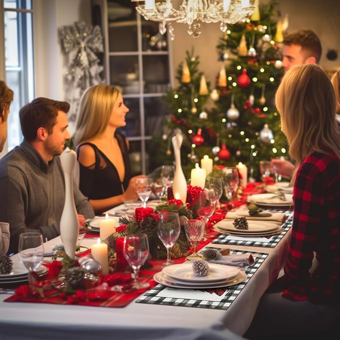 Aofmee Christmas Placemats Set of 6, Washable Christmas Place Mats for Kitchen Dining Table, Indoor/Outdoor Woven Vinyl Christmas Table Mats, Non-Slip Heat Resistant Holiday Placemats Easy to Clean