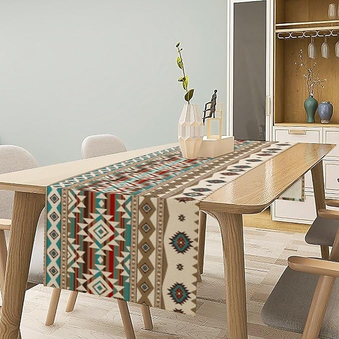Aztec Table Runners,Retro Country Tribal Boho Geometric Native American Pattern Table Cloth for Kitchen Dining Table Decoration for Home Party Decor 13x60 Inch