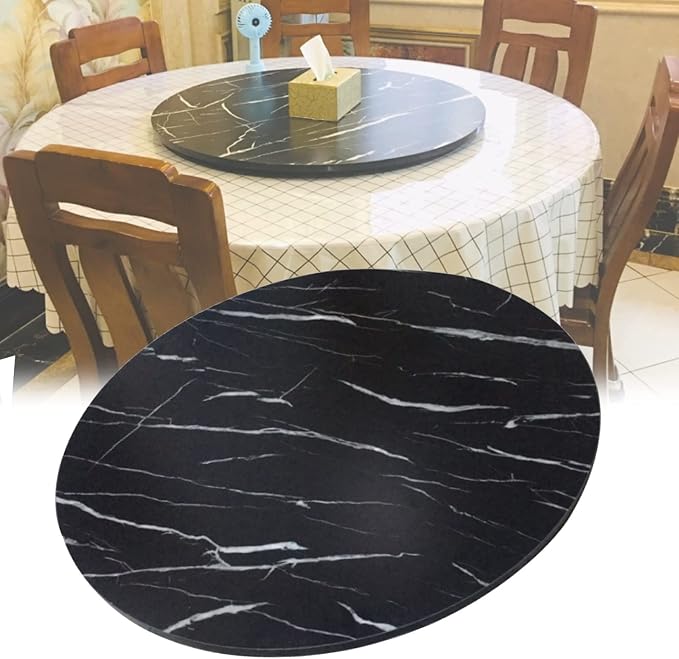 Ø50cm~100cm Lazy Susan Wooden Turntable For Round Dining Table Swivel Serving Plate - Wooden Round Rotating Serving Tray For Kitchen, Smooth Surface, Smooth Rotation, Easy Clean (Color : Black, Size