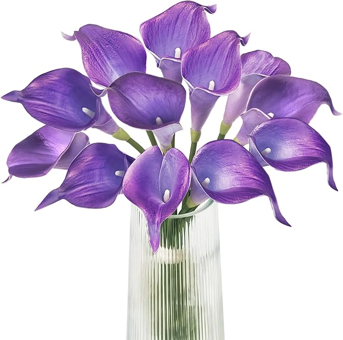 Letjolt Calla Lily Purple Artificial Flowers 12Pcs Table Flower Decor Faux Calla Lilies Bouquet for Wedding Bride Shower Home Decoration, Purple