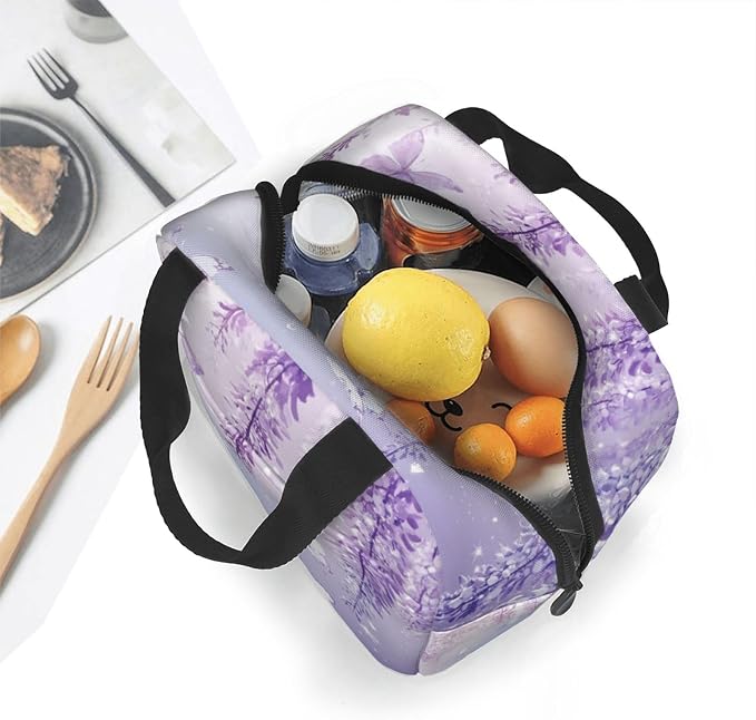 Lunch Bag Lavender Butterfly Light Purple Flower Insulated Lunch Box Reusable Cooler Tote for Adults Student Girl Boy Work Office School Picnic Over 3 Years Old