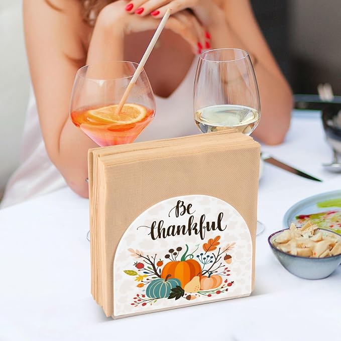 Thanksgiving Day Fall Autumn Pumpkins Napkin Holder for Tables Paper Cocktail Napkin Holders for Kitchen and Dinning, Acrylic Dinner Napkin Dispenser for Restaurant Home Decor Bar Accessories 1 Pack
