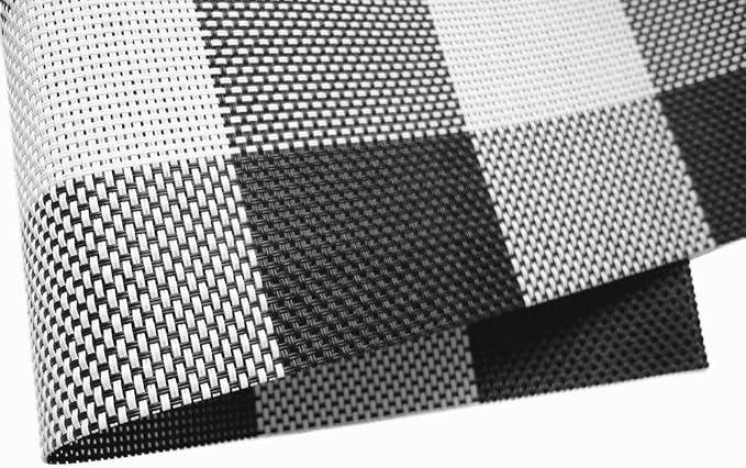 Ukeler Placemats Set of 6- Buffalo Check Placemats Crossweave Plaid Woven Placemats Washable Kitchen Table Mats, Black and White