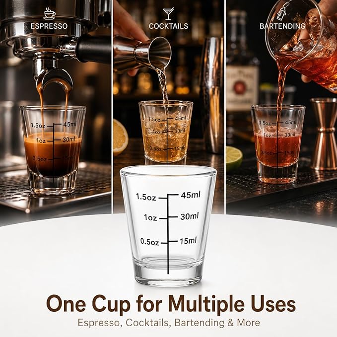 Ruckae Shot Glasses Measuring Cup Set 12 Pack Espresso Shot Glasses Liquid Heavy Glass -Incremental Measurement 1.5oz Shot Glass for Bars and Home Use