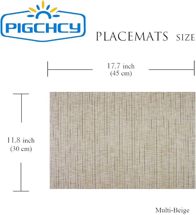 PIGCHCY Deep Beige Placemats Set of 6 Encryption Thickening Weave Heat-Resistant Placemat Washable Easy to Clean Table Mats for Dining Room and Decor (18 x 12 inch)