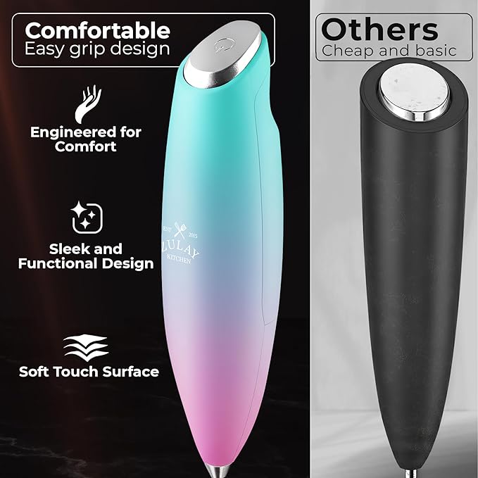 Zulay Kitchen Powerful Milk Frother Wand With Duracell Batteries - Ultra Fast Handheld Drink Mixer - Electric Whisk Foam Maker for Coffee, Lattes, Cappuccino & Matcha - Triple Whisk - Pink Rose