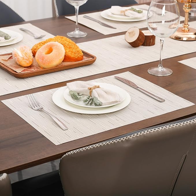 Myir JUN Placemats Set of 10, Vinyl Woven Placemats Place Mats Indoor Set of 10 Washable Table Mats Non-Slip Place mats for Dining Table (B-Off White)