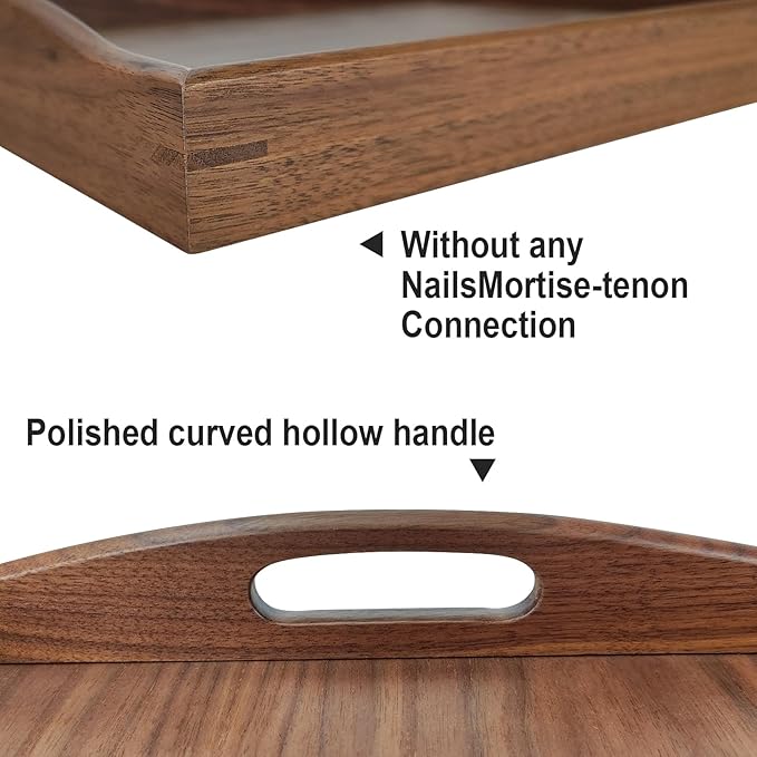 16.5x12Inches Black Walnut Wooden Ottoman Tray with Handles,Square Coffee Table Serving Tray for Home Decor,Couch Table for Party,Patio Breakfast Trays for Bed no Legs