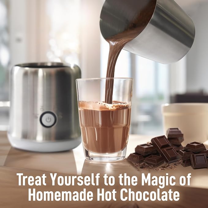 Zulay Electric Hot Chocolate Maker Machine - Powerful, Stainless Steel Hot Chocolate Machine & Hot Cocoa Maker - 4-in-1 Detachable Milk Frother Heater & Cold Foam Maker - Milk Frother Dishwasher Safe