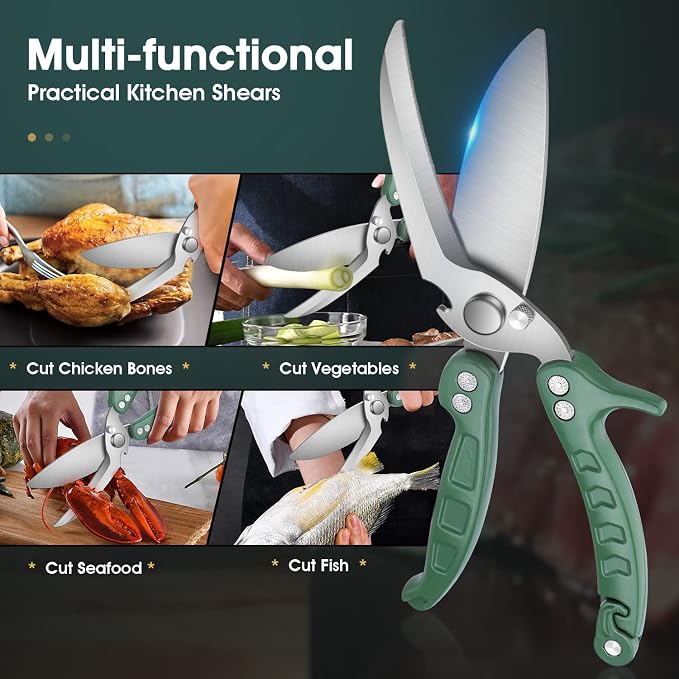 DRAGON RIOT Heavy Duty Poultry Shears - A Must Have Kitchen Shears for Chicken and Meat Cutting - Dishwasher Safe and Stainless Food Kitchen Scissors for Thanksgiving(Green)