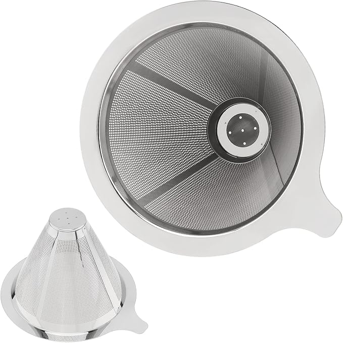 TQEONKL Pour Over Coffee Dripper,Paperless Reusable Coffee Filter,Metal Cone Reusable Single Cup Coffee Maker (2-4 cups)