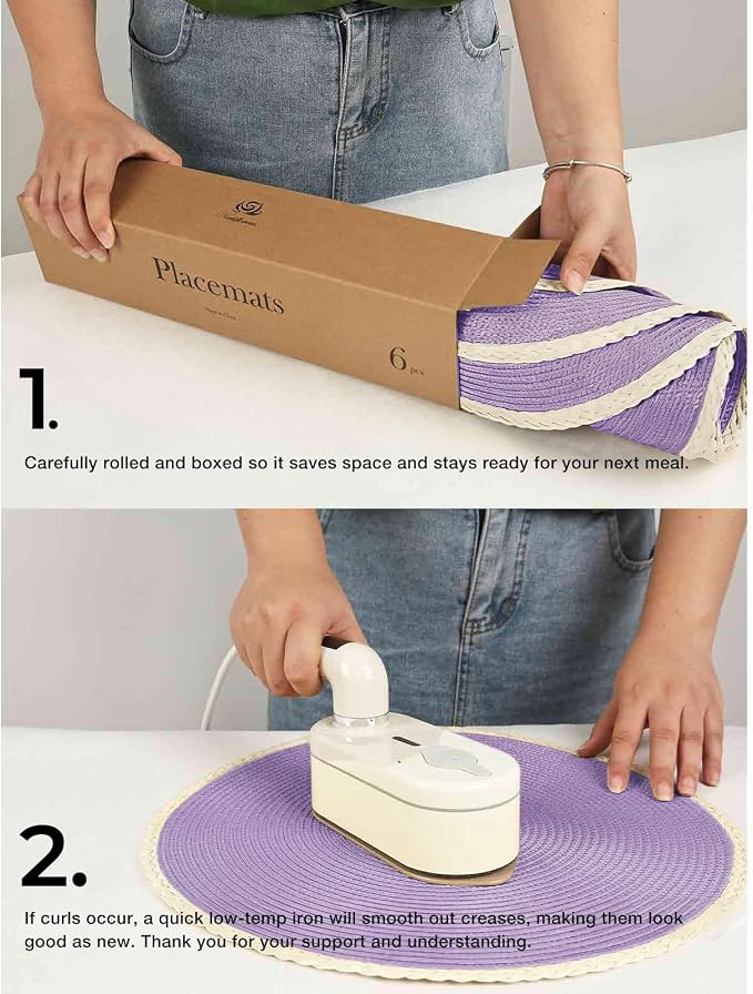 Noctiflorous Braided Round Placemats Set of 8, 15 Inch Woven Table Mats, Non-Slip Washable Place Mats for Kitchen Dining Table Decor (Mint Purple, 8)