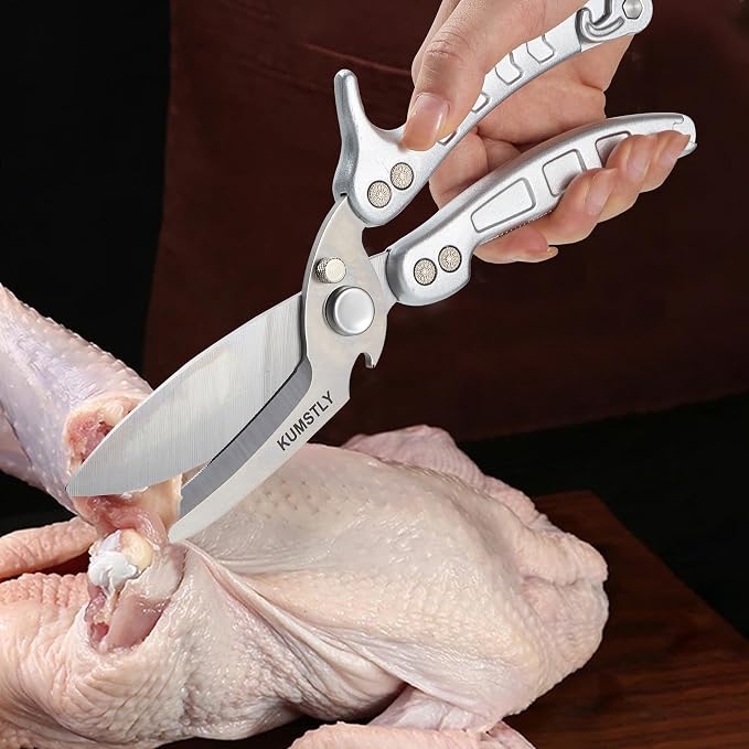 Kitchen Scissors All Purpose Kitchen Shears Heavy Duty for Cutting Chicken, Turkey, Meat, Bones, Vegetables Stainless Steel Spatchcock Shears Multipurpose Food Scissors (Grey)