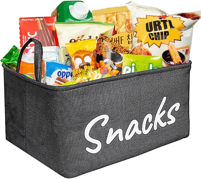 Snack Organizer Basket for Home Office: Snack Storage Bin for Pantry Shelf Countertop (Black)