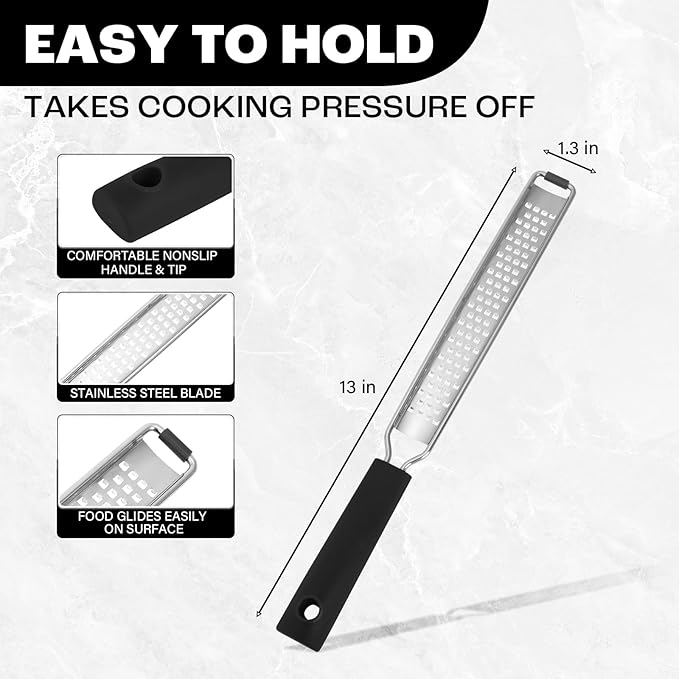 Zester Grater with Protective Cover – Fine Stainless Steel Lemon Zester cheese shredder for Kitchen, Ideal for parmesan, Garlic, Nutmeg, Chocolate, Fruits, Vegetables – Black