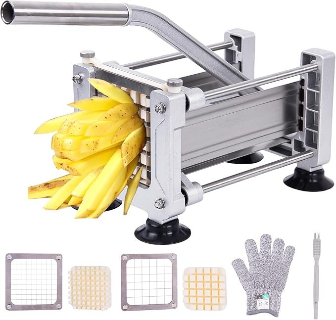 Commercial Vegetable Fruit Chopper 1/4″&3/8″ Blade Heavy Duty Professional Food Dicer Kattex French Fry Cutter Onion Slicer Stainless Steel for Tomato Peppers Potato (16in Hand Pressure Style)