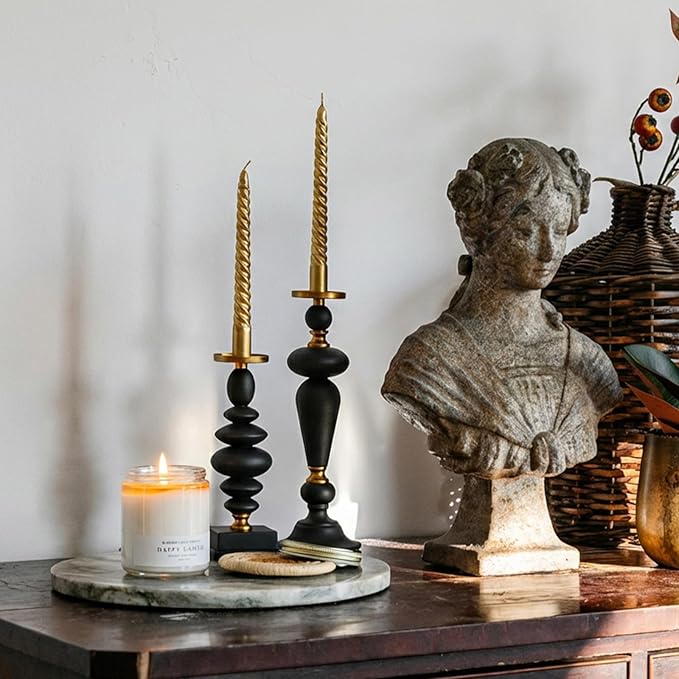 Matte Black Taper Metal Candle Holder for Modern Vintage Luxury Decor, Iron Pillar Candle Sticks Holder for Festive Centerpieces for Table, Dining Room, Party Decor, Housewarming Gift