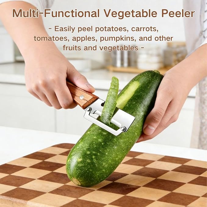 2PCS Multi-Functional Vegetable Peeler for Kitchen, Premium Vegetable Peeler with Wooden Handle and Bottle Opener, Multifunctional Vegetable Peelers Stainless Steel Blade Kitchen Tool