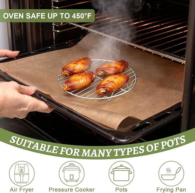 P&P CHEF Round Cooking Rack, 3 Pcs Stainless Steel Baking Cooling Steaming Grilling Rack, Fits Air Fryer/Stockpot/Pressure Cooker/Round Cake Pan, Oven & Dishwasher Safe (7.5 Inch)