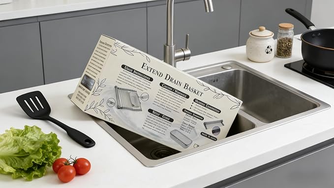304 Stainless Steel Retractable Sink Drying Rack, Foldable with Removable Mesh Basket & Insect-Proof Cover, Heat Resistant, Dishwasher Safe for Kitchen RV Camping, Perfect