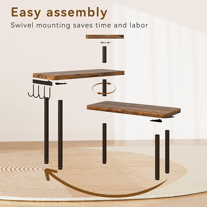 IBUYKE Kitchen Countertop Organizer,Set of 2,3-Tier Wooden Spice Racks,Bathroom Counter Organizer,Rotating Adjustable,Corner Shelf for Kitchen,Coffee Bar, Cabinet, Desk,Rustic Brown,TLJ023H-2