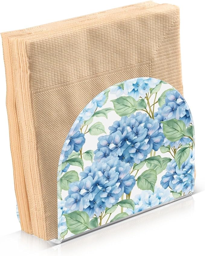 Blue Hydrangea Watercolor Flowers Napkin Holder for Tables Paper Cocktail Napkin Holders for Kitchen and Dinning, Acrylic Dinner Napkin Dispenser for Restaurant Home Decor Bar Accessories 1 Pack