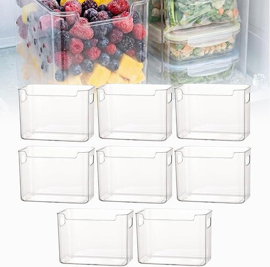 Clear Freezer Storage Bins – Plastic Bins for Refrigerator and Pantry, Stackable Clear Plastic Organizer Containers with Handles for Pantries, Bathrooms, and Cabinets (L,A8pc)