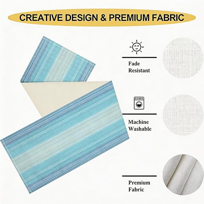 Niviy Blue Boho Table Runner, 12x72 Inch Washable Table Runners Easy to Clean Kitchen Table Decor for Holiday Party Kitchen Dining Table Decoration, Blue