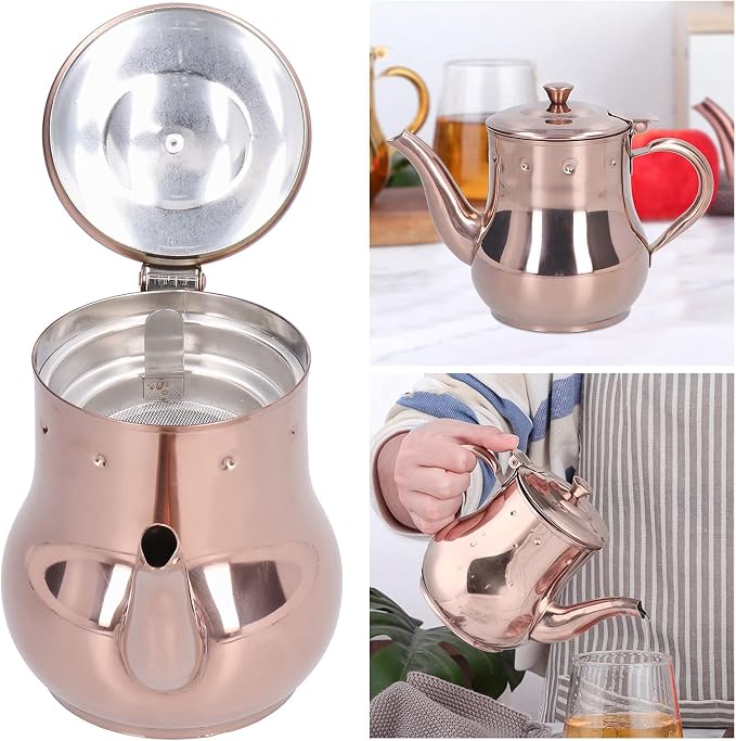 OUKENS Stainless Steel Teapot, 500ml Rose Gold Modern Gooseneck Tea Kettle for Pour Over, Coffee Pot with Removable Infuser, for Loose Leaf Tea Brewing, Home Kitchen, Hotel