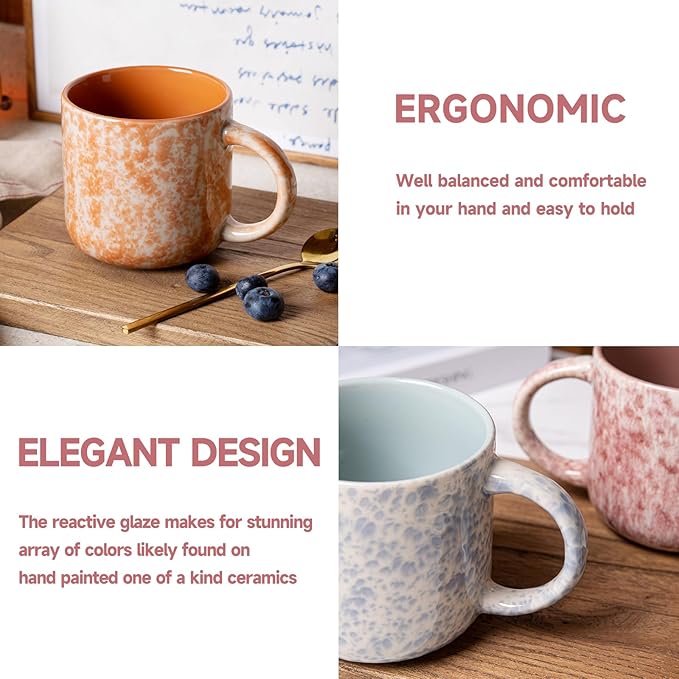 MONITO 12 OZ Coffee Mugs Set of 6, Modern Coffee Mugs Set with handle for Tea/Latte/Cappuccino/Milk/Cocoa.