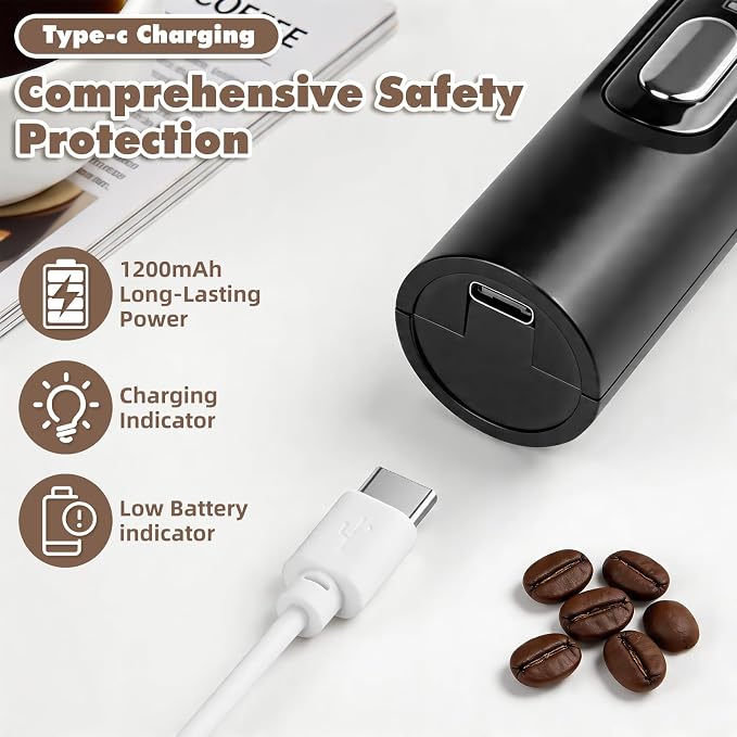 Milk Frother Handheld Rechargeable - 3 Speeds Electric Coffee Frother with 3 Replaceable Whisks, USB-C Portable Foam Maker with Storage Case for Latte, Cappuccino, Egg, Protein Shakes