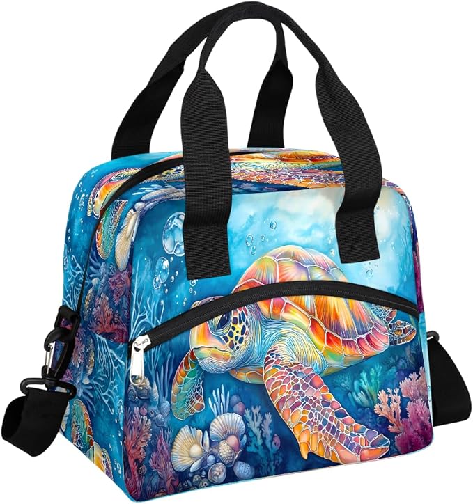 Pardick Colorful Sea Turtle Insulated Lunch Bag for Women Leakproof Lunch Box Large Cooler Thermal Tote Bag with Shoulder Strap Meal Prep Bags for Work School Office Picnic Teen Girls Adult