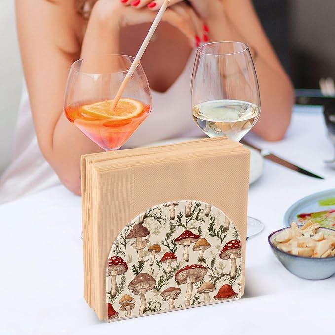 Fustylead Retro Various Mushroom and Fern Napkin Holder for Table Acrylic Vertical Napkin Holders for Paper Napkins Decorative Napkin Dispenser for Home Party Dining Cocktail Kitchen Accessories, 2 PC