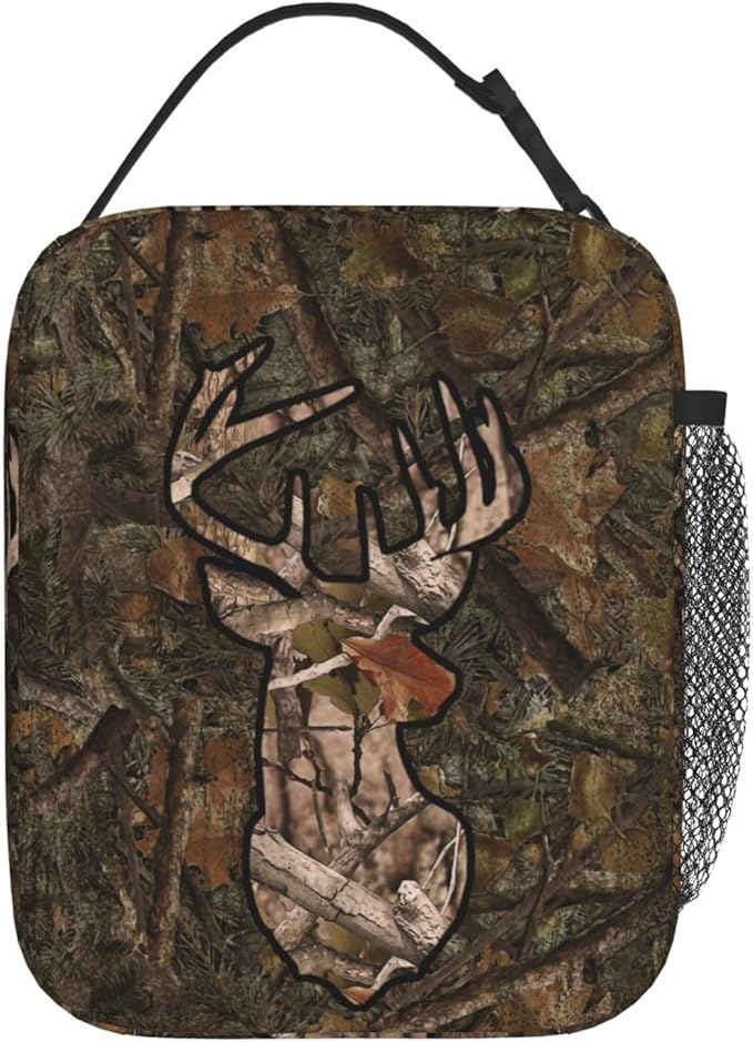 Gianlaima Camo Forest Camouflage Deer Insulated Lunch Box For Women And Man, Portable Lunch Bags Reusable Cooler Tote For Office Work Travel Picnic Camping Beach