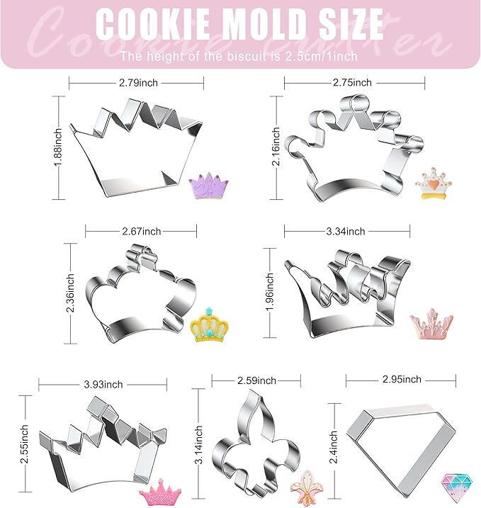 Crown Cookie Cutter Baking Cookie Biscuit Princess Girls Holiday Heart Gifts Decorative Party 3.5" Kitchen Cake Supplies (Queen Crown Cookie Cutters Set)