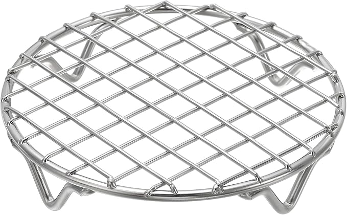 uxcell Round Cooking Rack 4.9 Inch Dia Stainless Steel Wire Cooling Steamer Rack for Baking Canning Cooking Roasting Cooling Grilling Drying, Silver