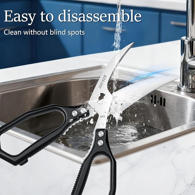 Huusk Black Multi-Purpose Seafood Scissors - Easy to Take Apart for Thorough Cleaning -Sharp Kitchen Shears with Oversized Handles for Less Strain - for Crab, Shrimp,Christmas Gift for Men and Women