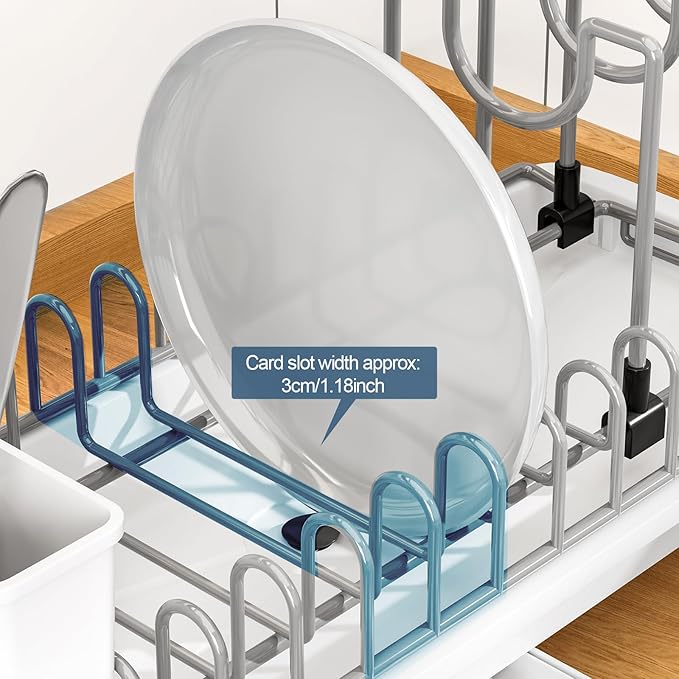 Compact Dish Drying Rack with Utensil Holder – Small Countertop Dish Drainer with 360° Rotating Drain Spout, Stainless Steel Dish Rack for Kitchen Sink, Space-Saving Design for Small Kitchen, White